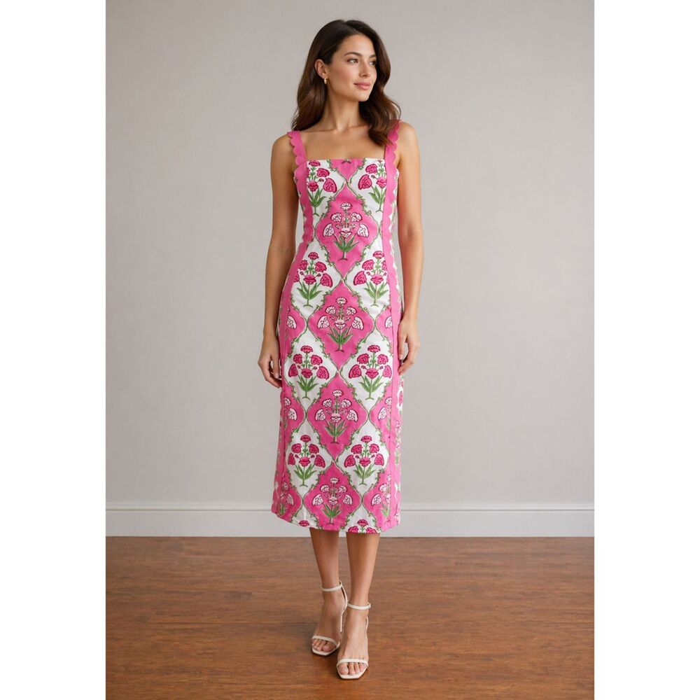 COCOLILLYS Square Neck Floral Midi Cotton Dress L
